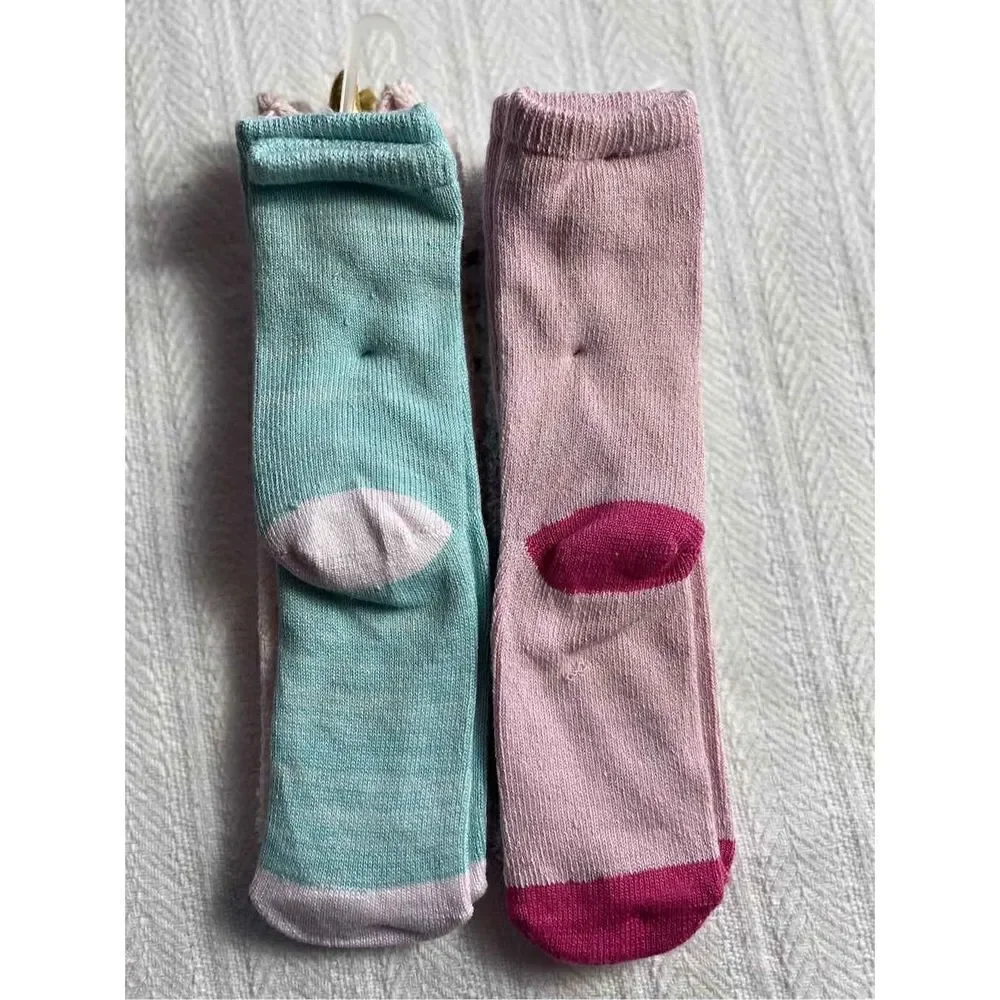 Cuddl Duds Girls Shoe Size 4-10 Lounge Crew Slipper Socks Total 4 Pr